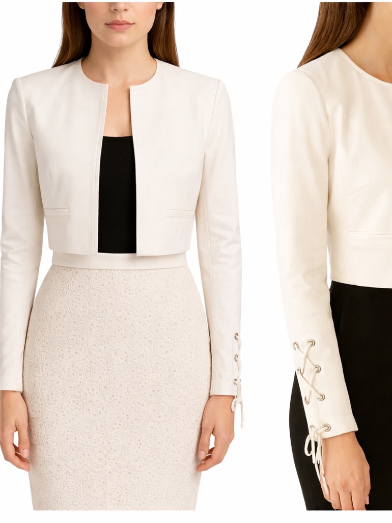 Paule Ka Paris White Tie Sleeve Jacket Size 38 Xs